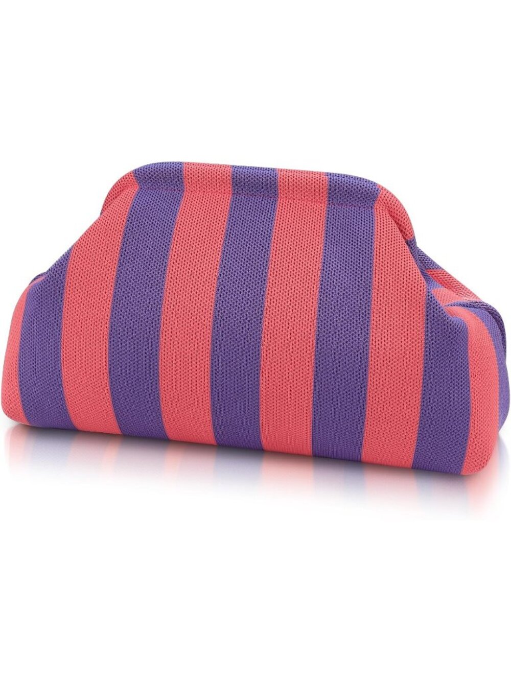 Women Purple Pink Woven Clutch Purse Striped Dumpling Crochet Beach Handbag